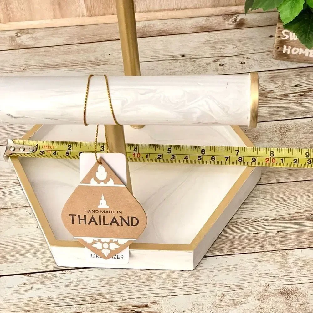 NWT Made in Thailand Marble like jewelry holder Organizer with 2 rods & Tray
